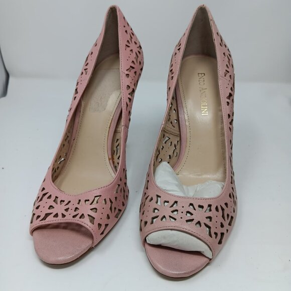 Enzo ANGIOLIN Megastar Pink Leather Cut Out Open Toe Heel Pump Size 9M - Picture 1 of 6
